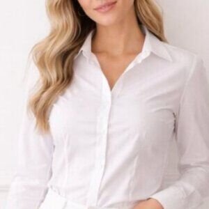 DRESS BARN White Blouse White Floral Background